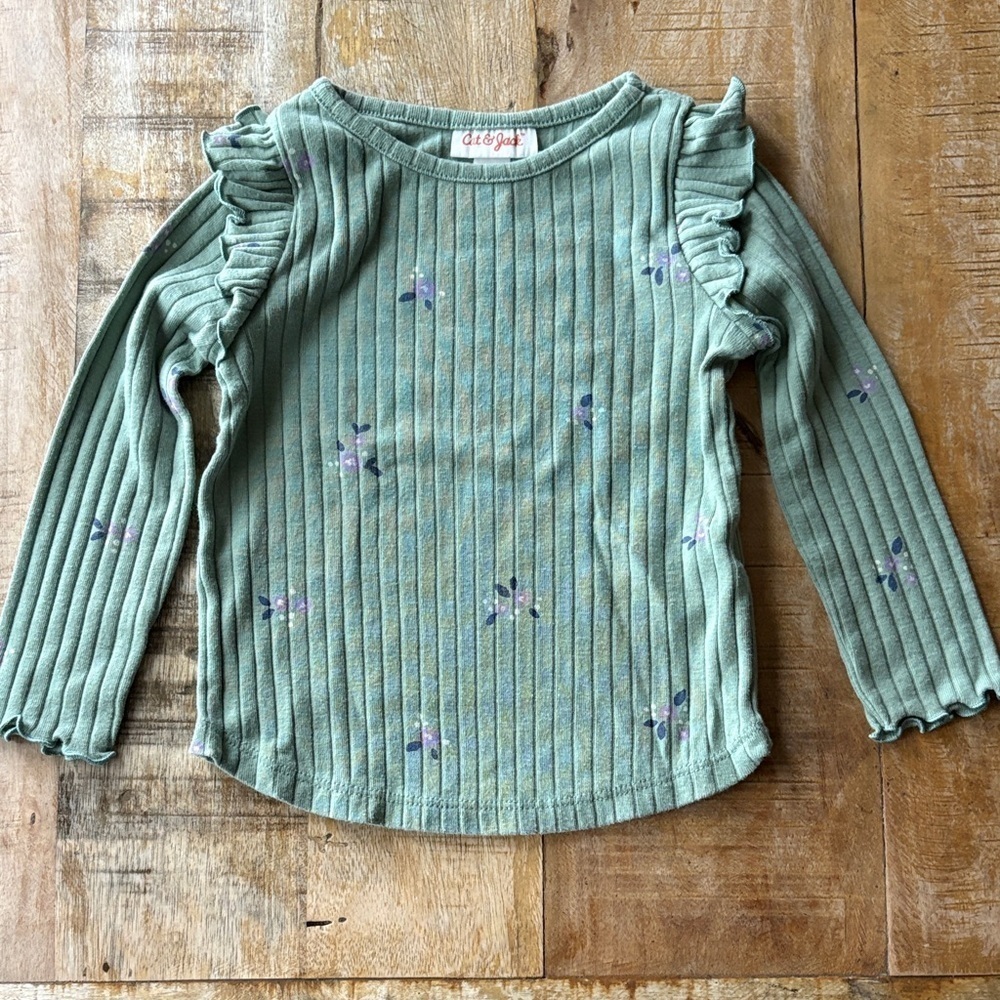 Cat & Jack Green Ruffle Long Sleeve Tee 2t